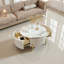 Table basse ronde de 31,5 po avec 2 grands tiroirs, plateau en panneau de fibres à densité moyenne et base en métal pour le rangement du salon