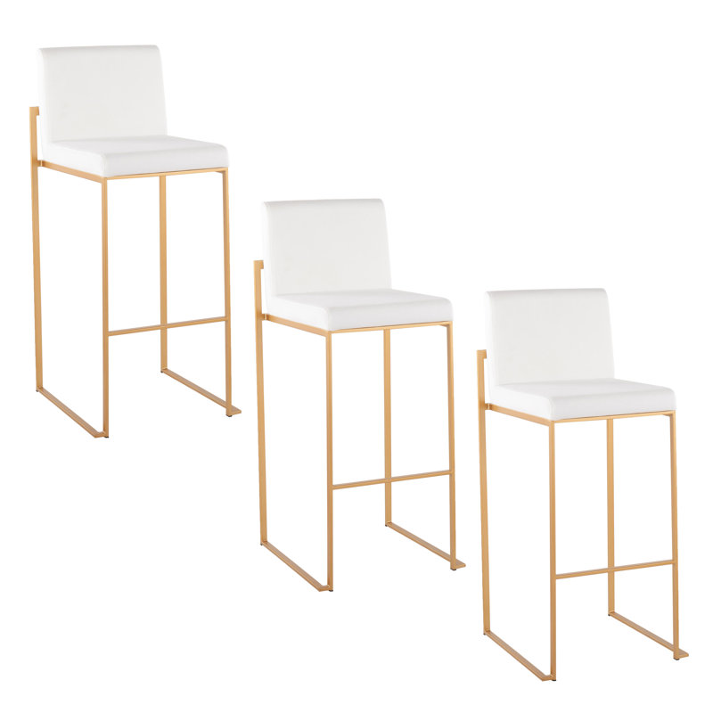 Tabouret de bar et de comptoir à dossier haut Brieon (ensemble de 3), Velours blanc / or