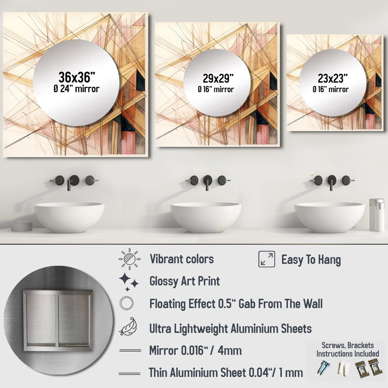 Crystan - art mural minimaliste en forme de miroir abstrait doré et beige pour salle de bain, 29 po x 29 po