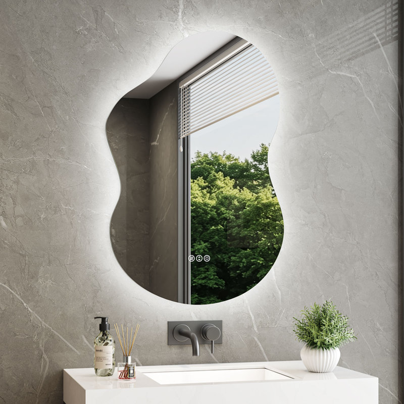 Miroir de salle de bain moderne en forme de nuage à DEL avec design organique et éclairage rétroéclairé, 36" x 24"