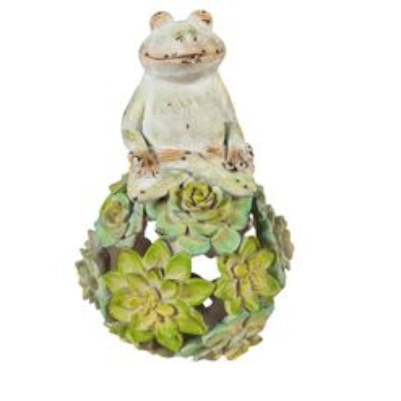 Statue de jardin grenouille on a succulent Paulita