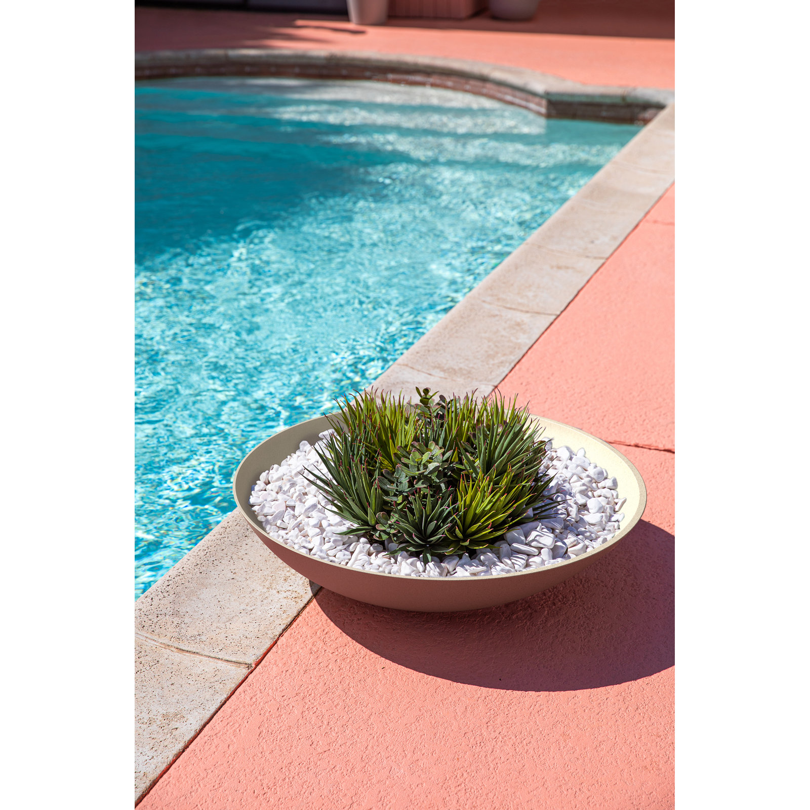 Pure Series Lane Bowl Planter, 8" H x 32" W x 32" D, Sand, Set of 1