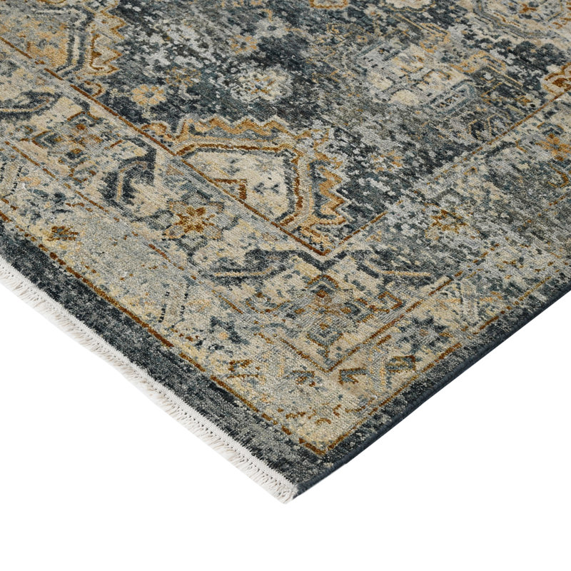 Oriental Handmade Hand-Knotted Area Rug in Blue/Gray, Rectangle 2' x 3'