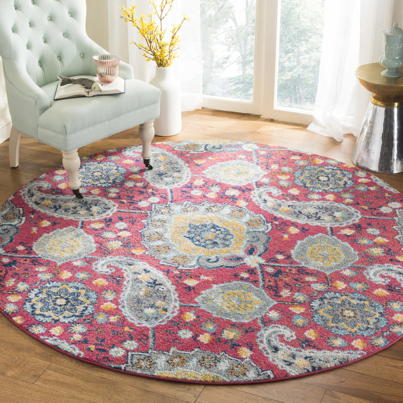 Christa Traditional Flatweave Fuchsia/Gold Area Rug, Round 4'