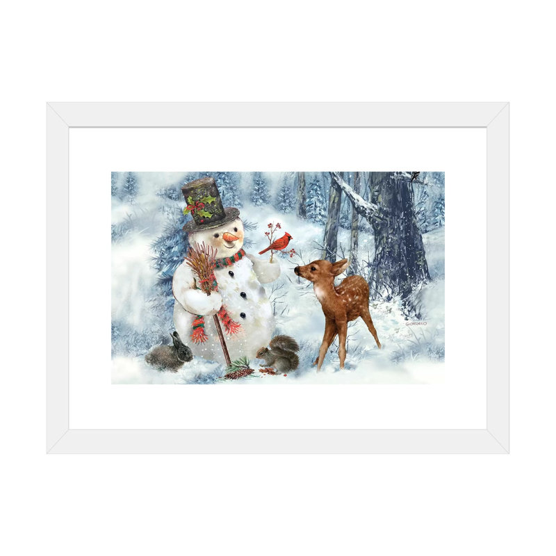 « Woodland bonhomme de neige » par Giordano studios-impression, Blanc, H 24 po x l 32 po x P 1 po, Papier encadré blanc