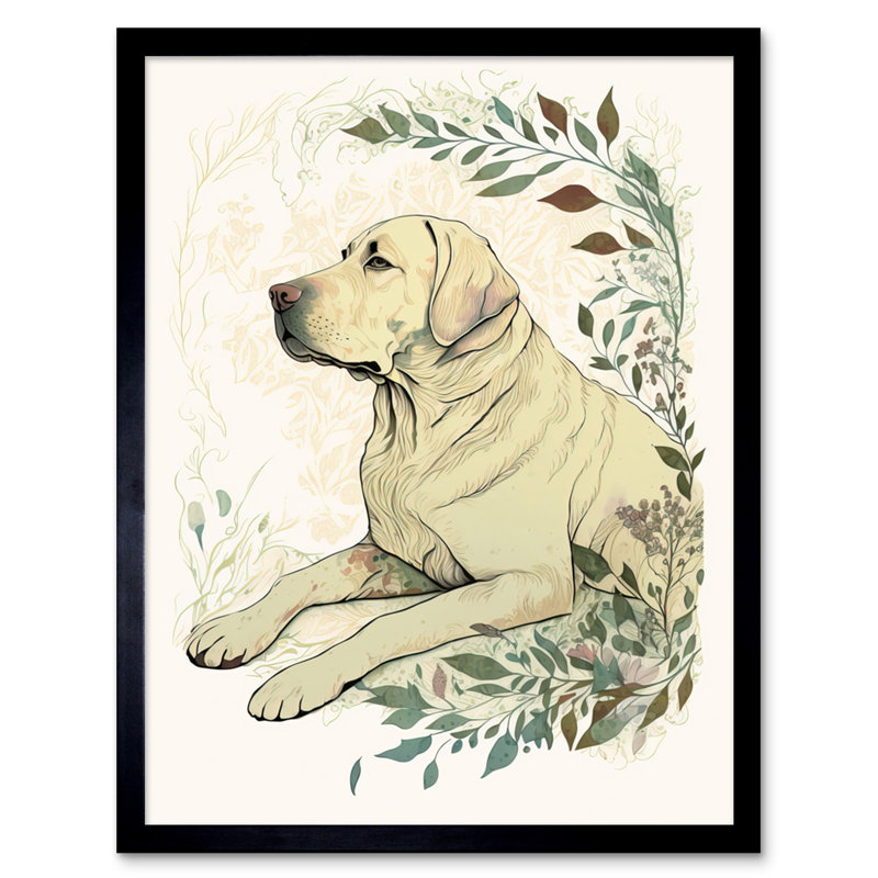 Labrador Retriever Dog Lying In Field Modern Linocut - Single Picture Frame Print