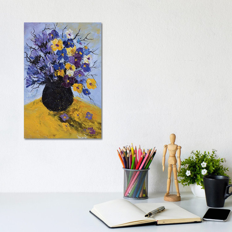 Pansies And Cornflowers by Pol Ledent - Wrapped Canvas Print, 20.32 cm H x 30.48 cm W