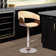 Allin Swivel Adjustable Height Bar Stool with Open Back in Faux Leather, Walnut Wood and Chrome