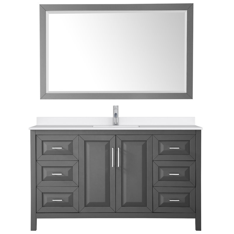 Daria 60 in. with Mirror Vanity, Giotto Quartz, Gray, Polished Chrome