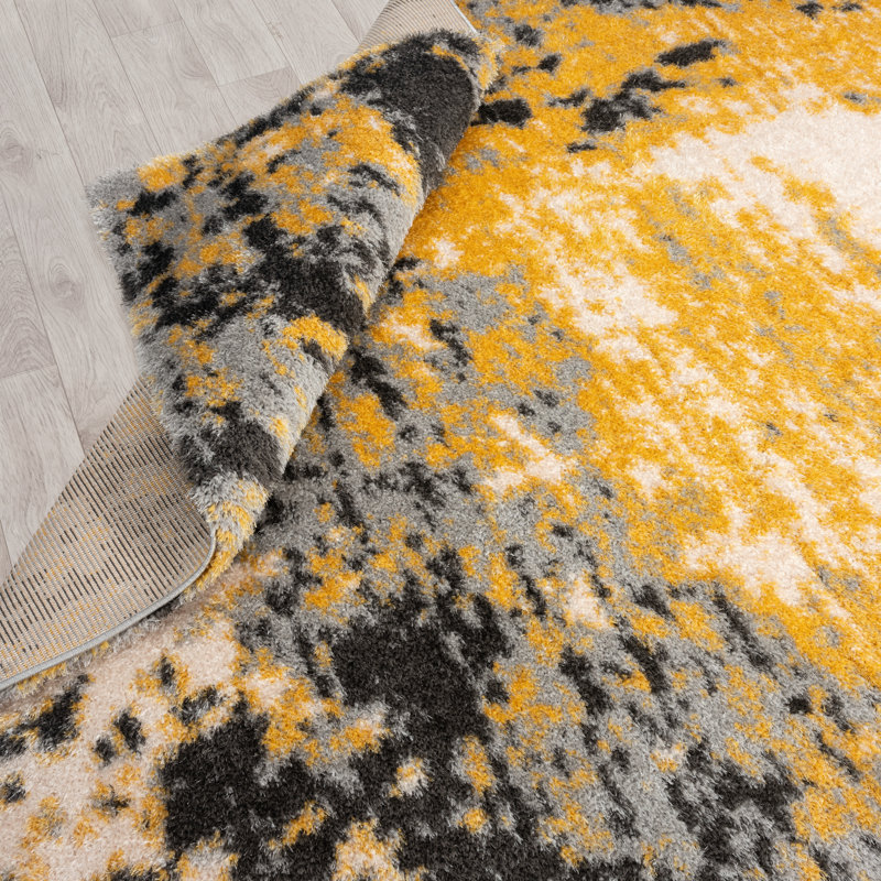 Loryssa Abstract Area Rug in Yellow, Rectangle 2' x 3'