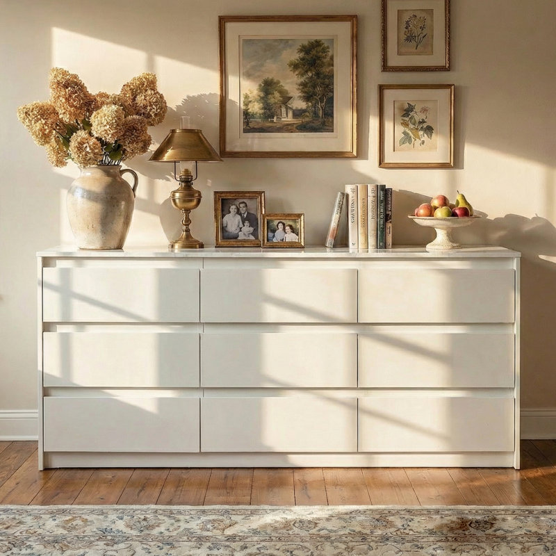 Commode blanche 9 tiroirs Elegant