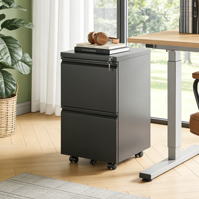 14.6"W Fully Assembled 2-Drawer Metal Filing Cabinets with Lock,Rolling File Cabinets for Home Office, Wheels requires assembly