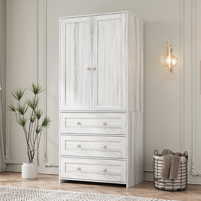 Garde-robe à 2 portes avec miroir et garde-robe à 3 tiroirs Sandrea, Chêne gris