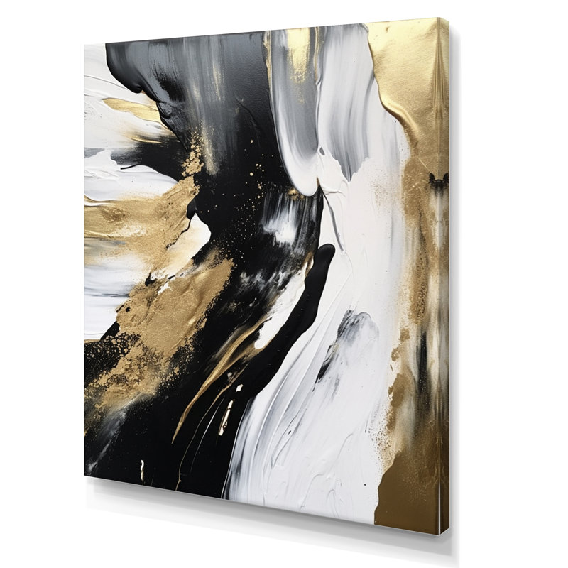 Organic Bliss Minimalisme, peinture dorée et noire - peinture abstraite, impressions d'art mural, H 32 po x l 24 po x P 1 po