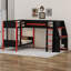Lit superposé simple en forme de L avec lit mezzanine simple, bureau intégré, tablettes et DEL