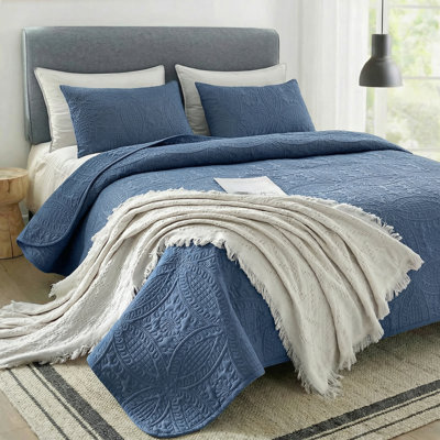 [1pc Luxury Quilt ] Ultra-Soft Bedspread Bedding Queen Size, Lightweight Cozy Quilt, Bedroom Decor Coin Pattern Coverlet For All Season, Quilted Bed Cover For Home Gift, Blue