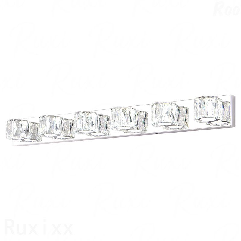 Éclairage pour meuble-lavabo de 41 po - cristal à 6 lumières DEL en métal chromé, abat-jour en cristal transparent, applique murale moderne élégante