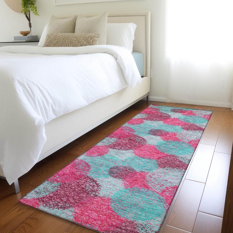 Tapis rose Prisco lavable à la machine de qualité supérieure, Tapis de couloir 2 pi 3 po x 7 pi 6 po