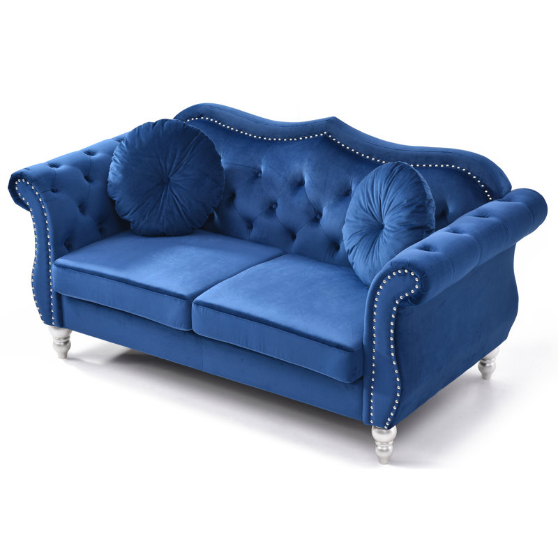 Glory Furniture Hollywood  Velvet Rolled Arm Loveseat, Blue