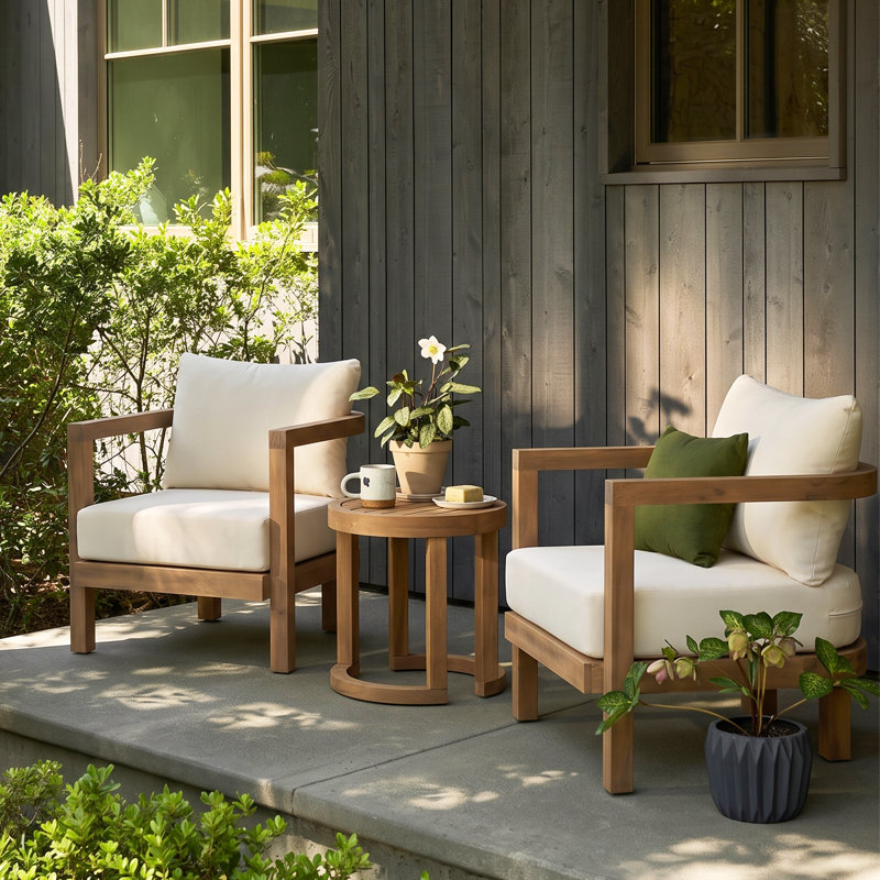 Acacia Wood Patio Conversation Set with Cushions