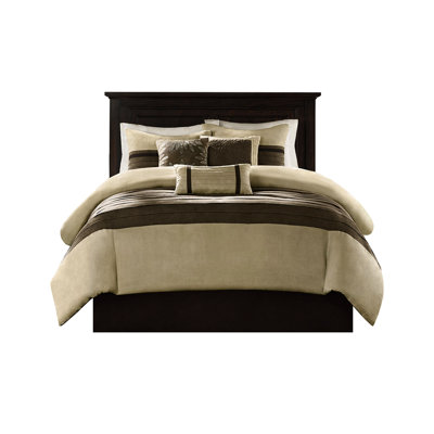 Comforter For Full Bed - Pieced Faux Suede Design With Natural Color, Machine Washable