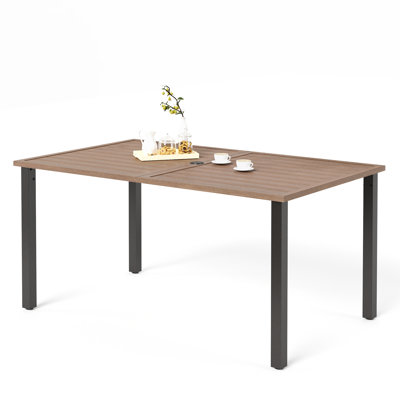Rectangular Iron Outdoor with Umbrella Hole Dining Table - 152.4 cm W 91.4 cm D