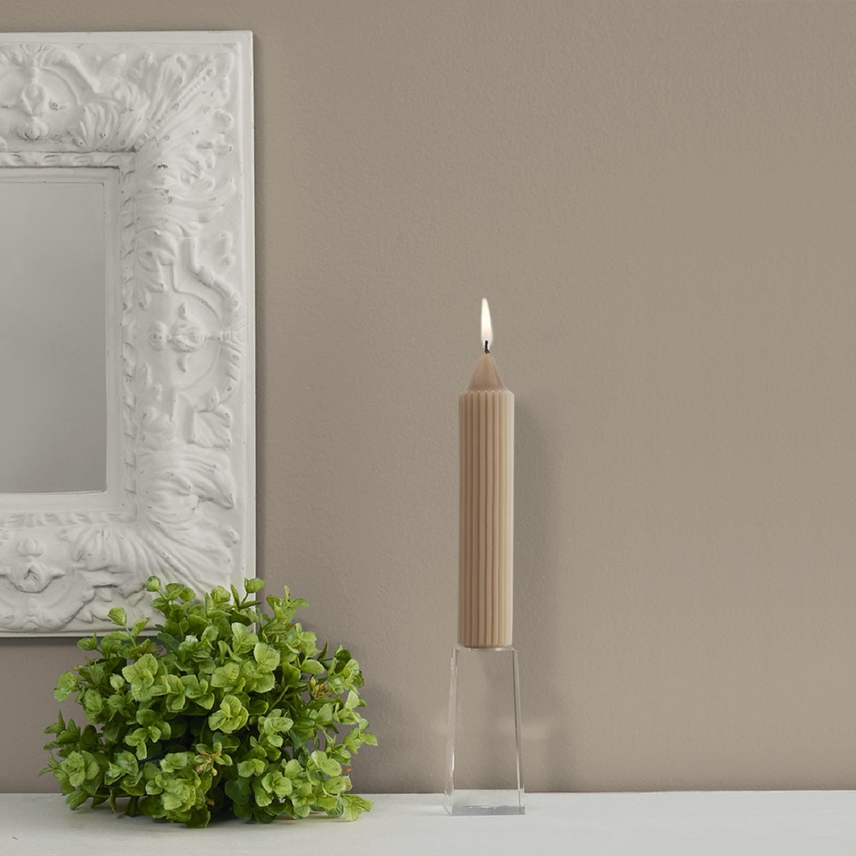 Grecian Collenette Unscented Taper Candle, Taupe, 7" H x 1.25" W x 1.25" D