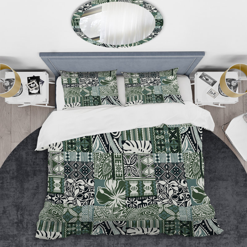 Green Tapa Patchwork - Ensemble de housse de couette à motif, Housse de couette pour très grand lit et 2 très