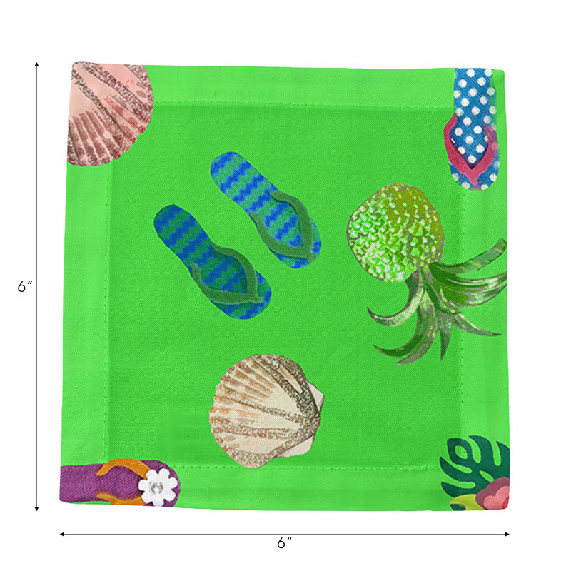 Winter In Florida Cotton Sateen Cocktail Napkins, Bright Green