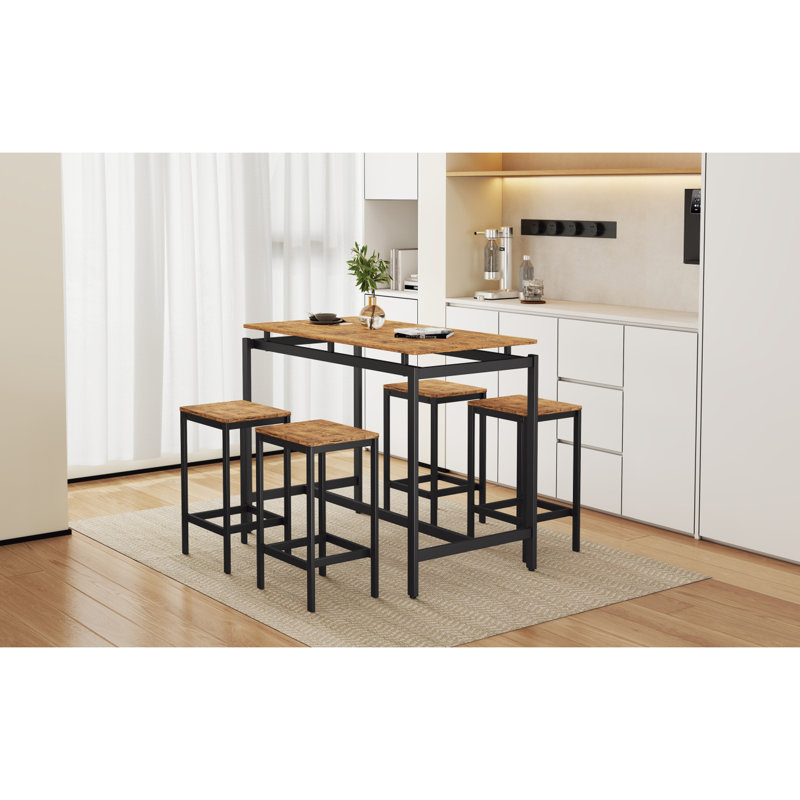 TREXM 5-Piece Compact Bar Table Set With Table And Stools - Modern Industrial Design, Space-Saving Furniture For Dining Room And Breakfast Nook