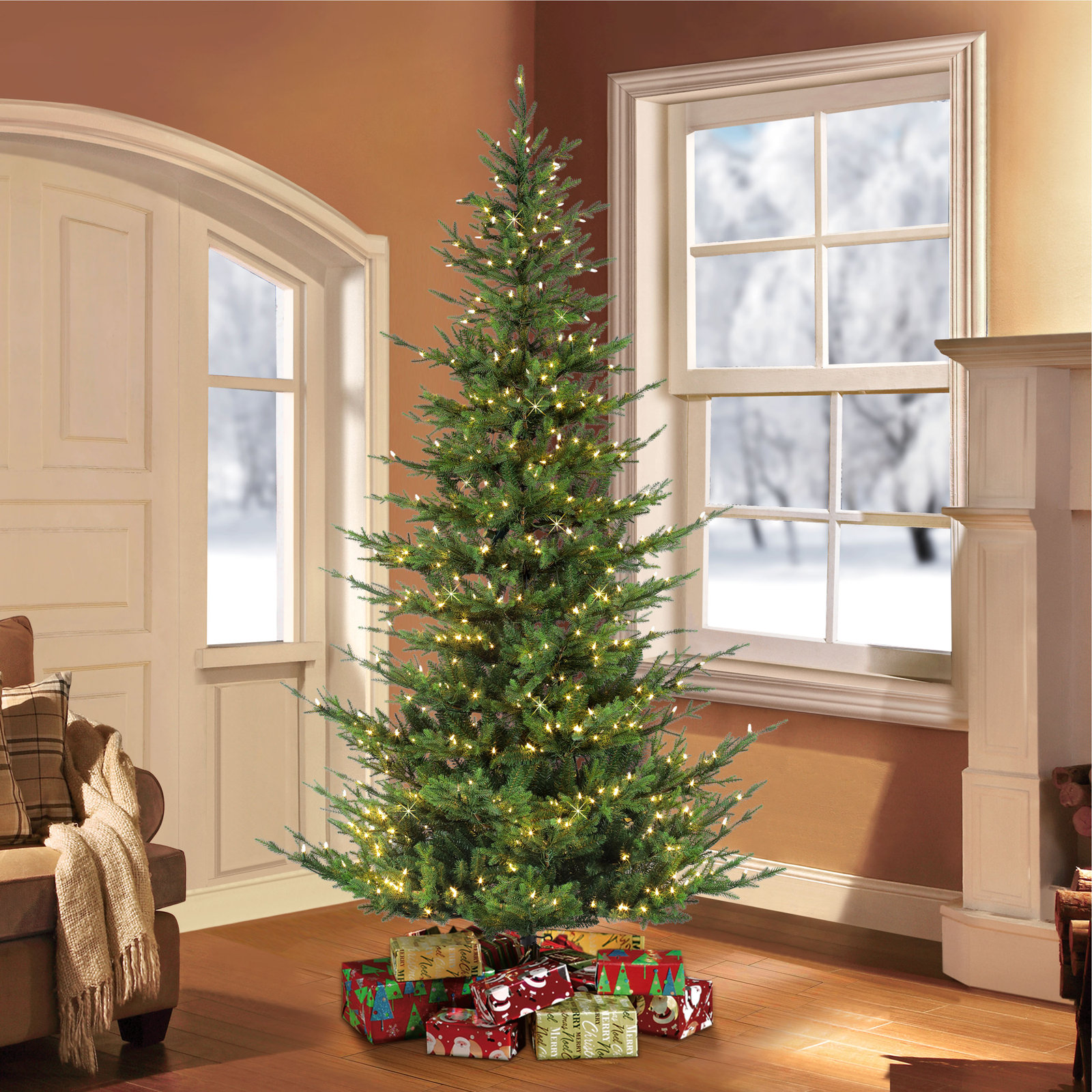 White 7.5' Pre-Lit Fir White Christmas Tree