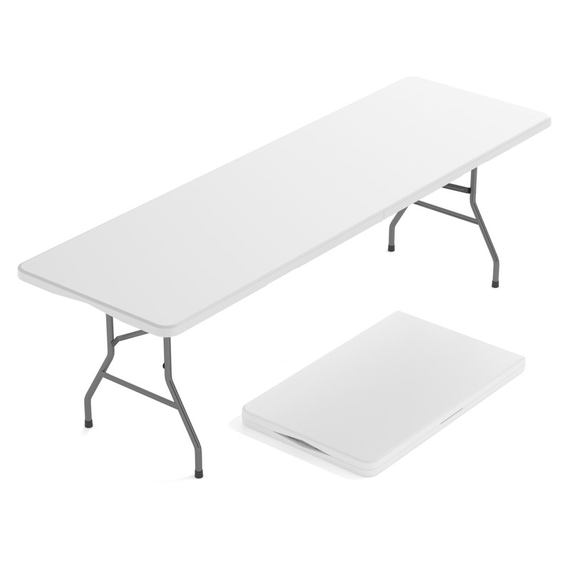8ft Folding Banquet Table, Heavy Duty Plastic Folding Table For Indoor & Outdoor Use, Portable Party Dining Table With Locking Legs, 700 Lb Capacity, White