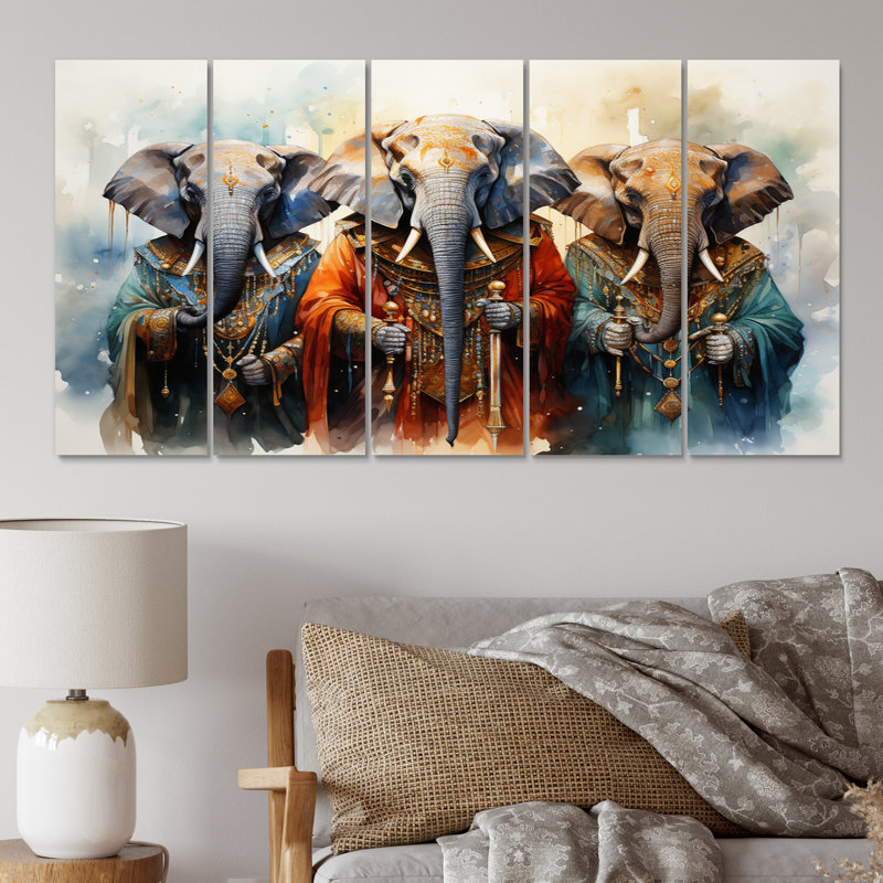African Sacred Elephants II 5 Pieces