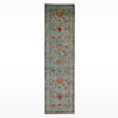 Tapis bleu sarcelle en laine et coton Original