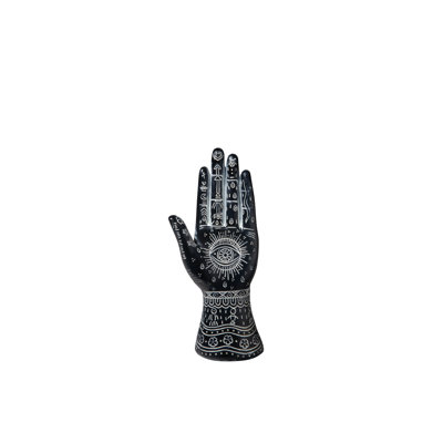 Figurine gauche en céramique avec motif tribal et corps Providence Eye au fini mat noir mat. 3,75 po x 2,75 po x H 8,50 po