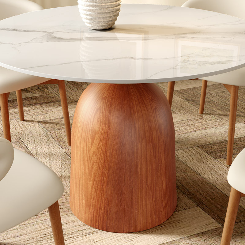 Table de salle à manger Mid-Century, H 29,52 po x L 43,30 po x l 43,30 po, Blanc neigeux