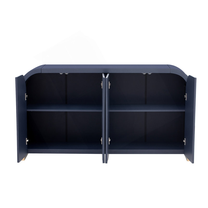 4-Door Curved Corner Design Wavy Door Panel  Cabinet With Adjustable Shelves, Suitable For Study, Living Room And Entrance