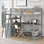 Lit mezzanine simple en bois de pin massif avec tablettes de bureau et amp; 2 tiroirs gris - aucun sommier nécessaire-970841825