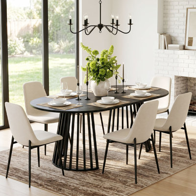 Ensemble de table de salle à manger pour 6 personnes avec table ovale extensible et 6 chaises de salle à manger rembourrées en chenille