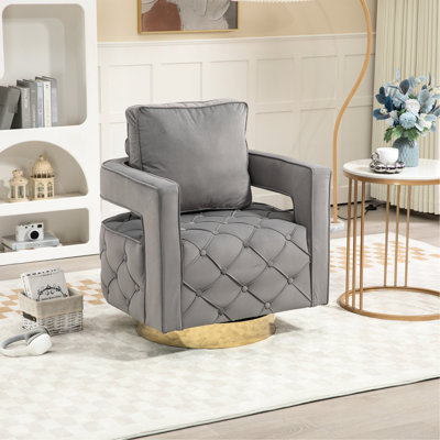 Fauteuil rotatif 360 degrés en velours gris