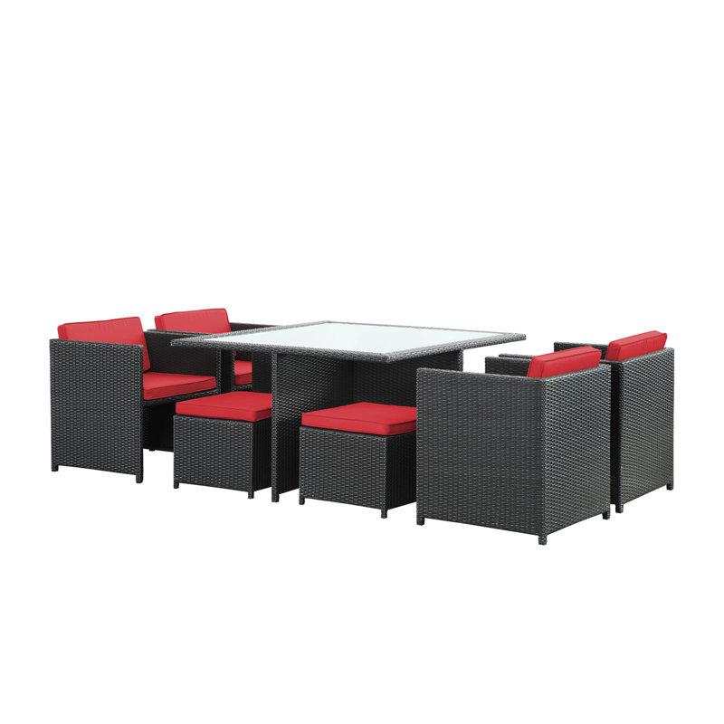 Ensemble de mobilier d'extérieur en rotin 9 pièces Modway Inverse Wicker, Rouge