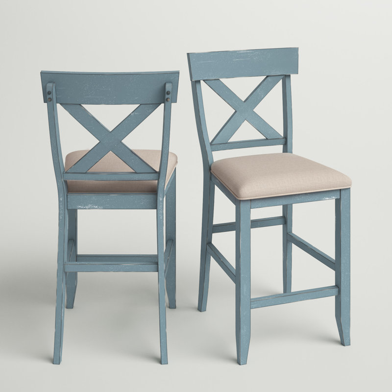Counter Height Dining Stool, Set of 2, Blue/Cream