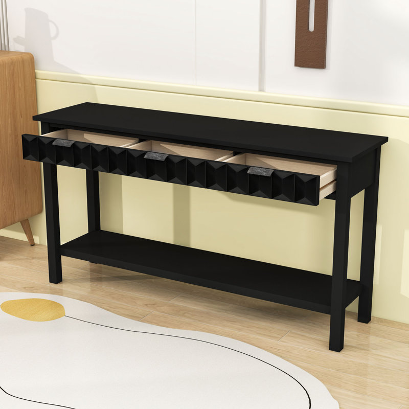 Console avec 3 tiroirs spacieux et tablette inférieure ouverte, Noir