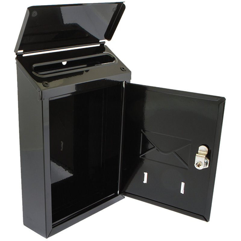 Avon Rear Entry Wall Mounted Galvanised Steel Lockable Weatherproof Post Box - 21x30x7cm, Black