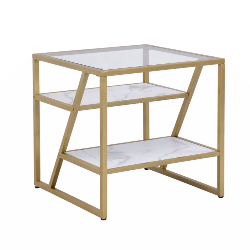 Trilbi Glass Top End Table, Golden