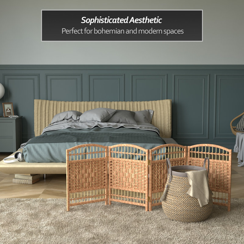 Short Fiber Weave Folding Screen, 4, Natural, 35.5"H