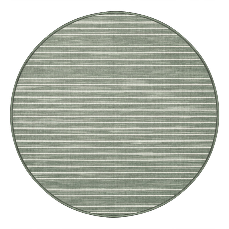 Tapis vert à rayures horizontales lavable à la machine, Rond 3 pi