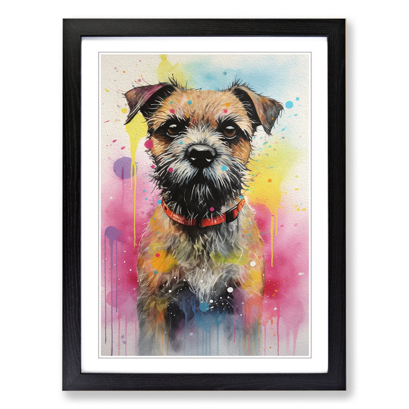 Border Terrier Informel No.3 - Single Picture Frame Print on Wood, Black Framed, 34cm H x 25cm W x 2cm D