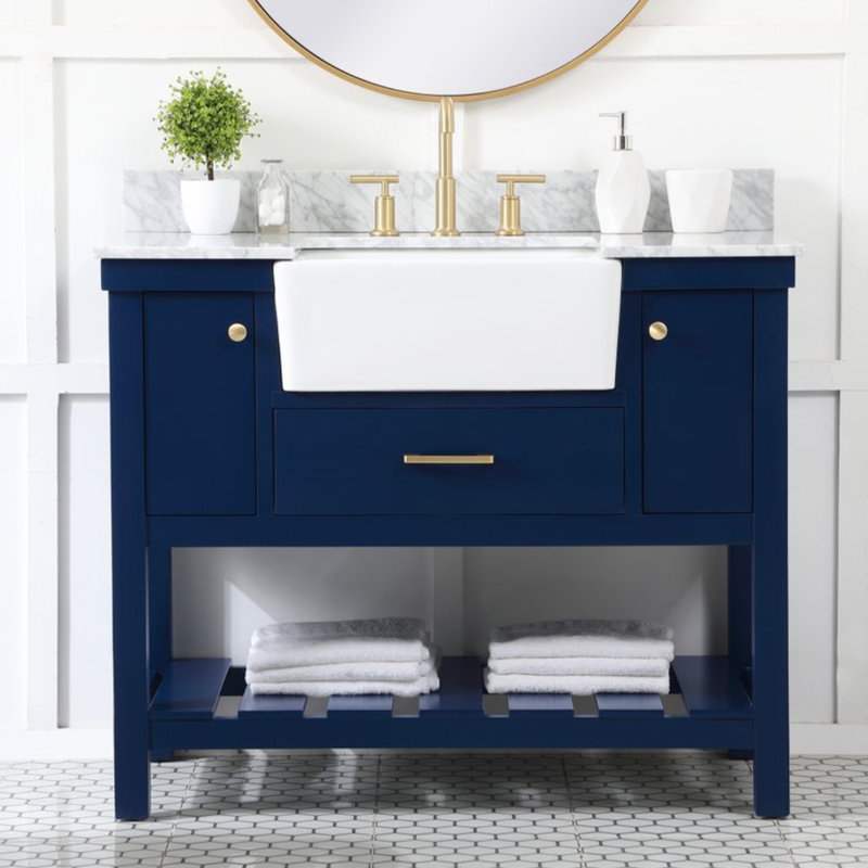 Pelaghia 42'' Single Bathroom Vanity with Marble Top, Blue