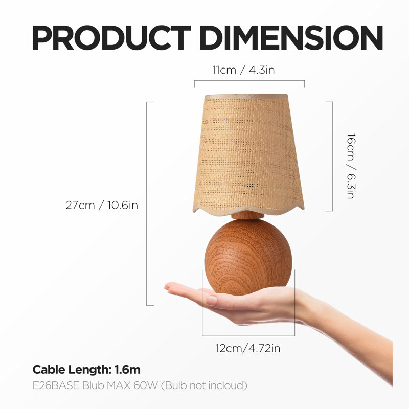 10.6’’ H Boho Rattan Table Lamp with Faux Wood Metal Base for Bedroom & Living Room, E26 Socket, Orange
